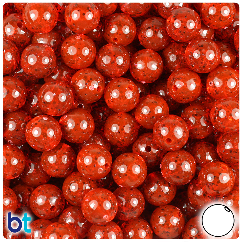 Fire Red Black Sparkle 10mm Round Plastic Beads (150pcs)