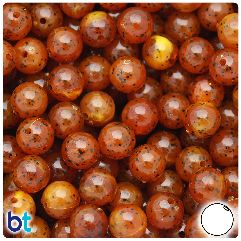 Tiger Coral Black Sparkle 10mm Round Plastic Beads (150pcs)