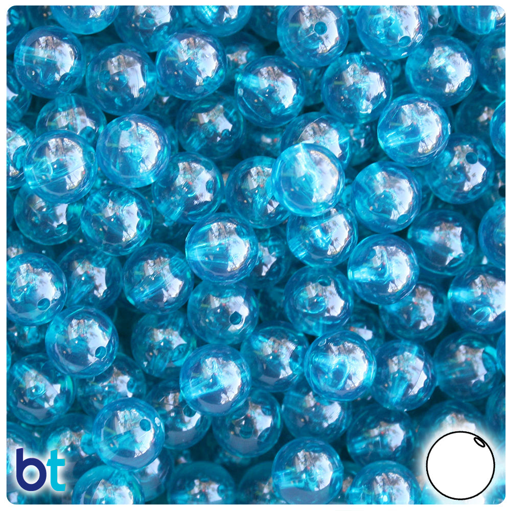 Teal Transparent 10mm Round Plastic Beads (150pcs)