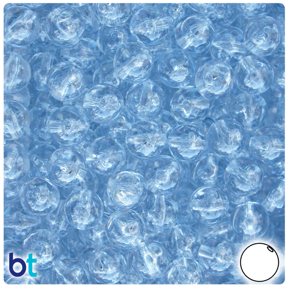 Ice Blue Transparent 10mm Round Plastic Beads (150pcs)