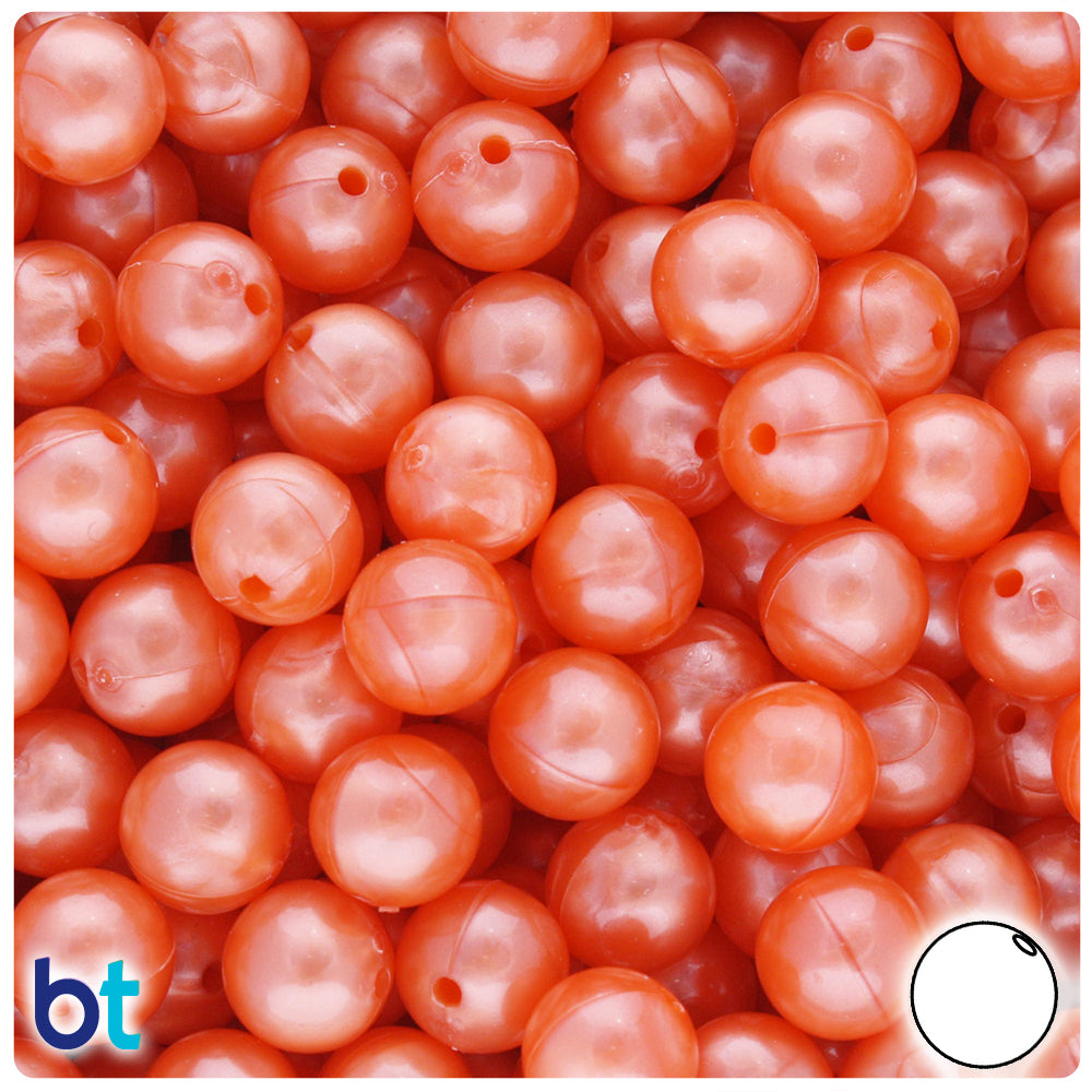 Orange Pearl 10mm Round Plastic Beads (150pcs)