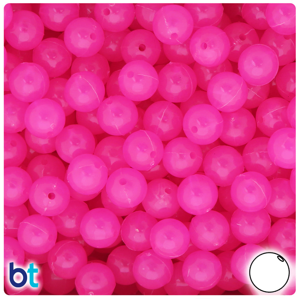 Pink Glow 10mm Round Plastic Beads (150pcs)
