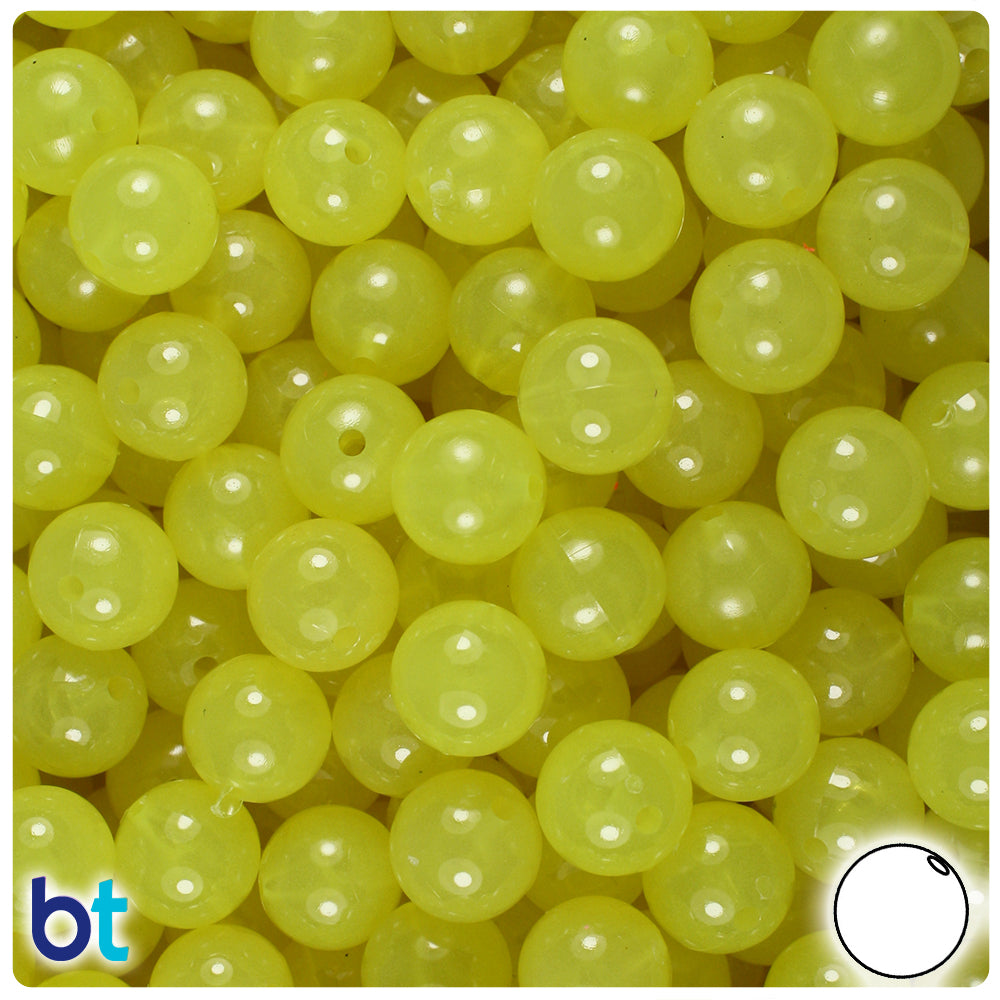 Yellow Glow 10mm Round Plastic Beads (150pcs)