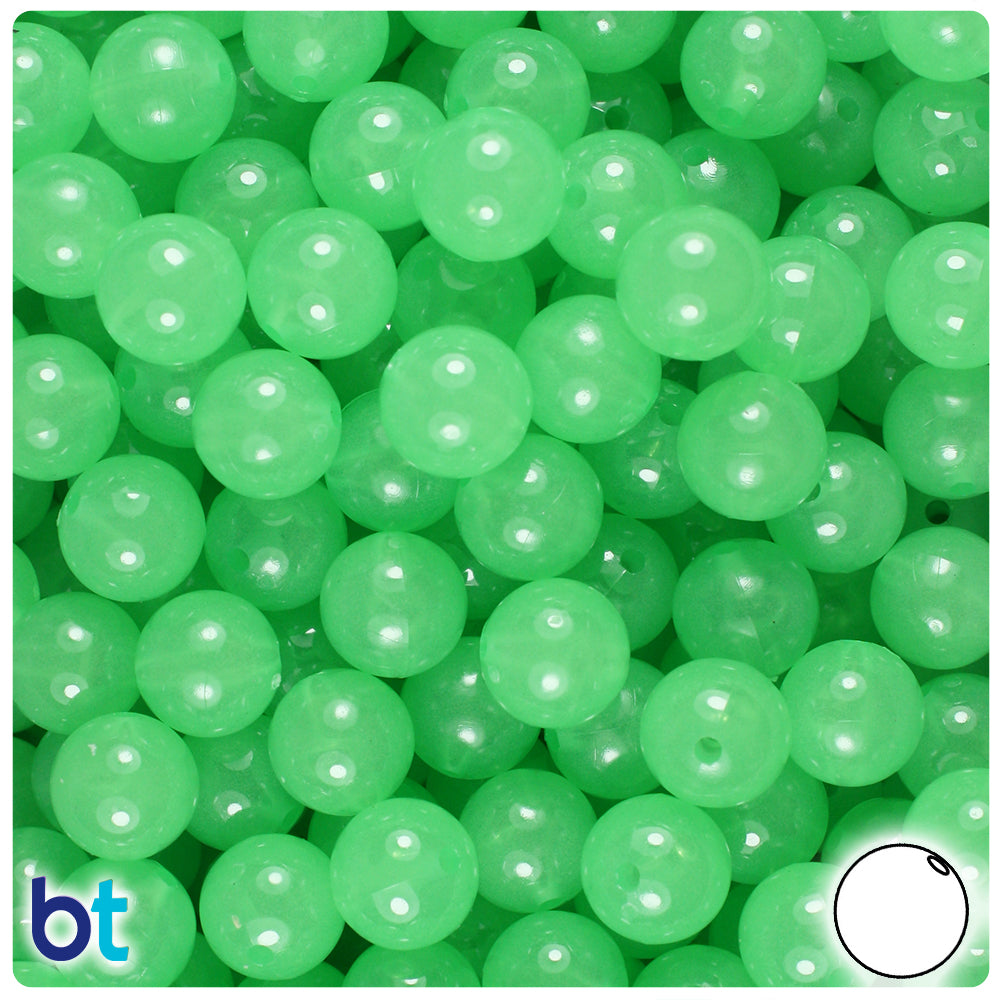 Green Glow 10mm Round Plastic Beads (150pcs)