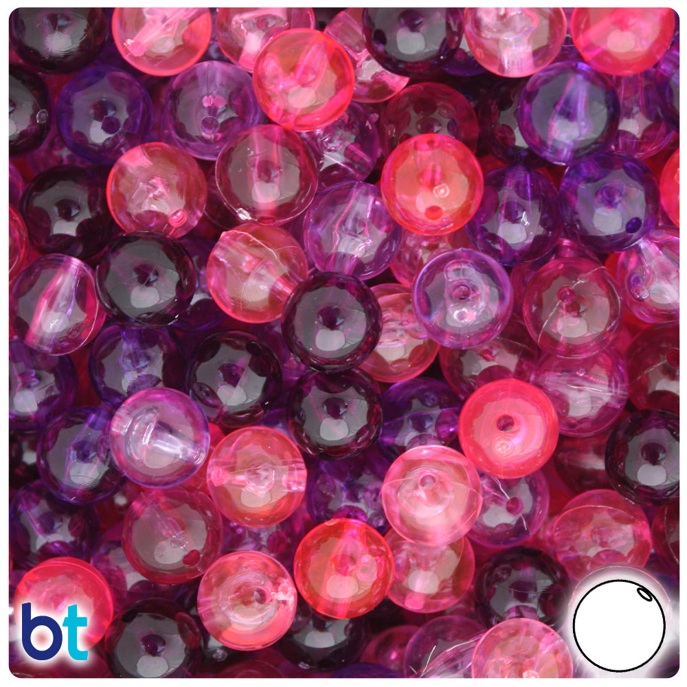 Pink & Purple Mix Transparent 10mm Round Plastic Beads (150pcs)