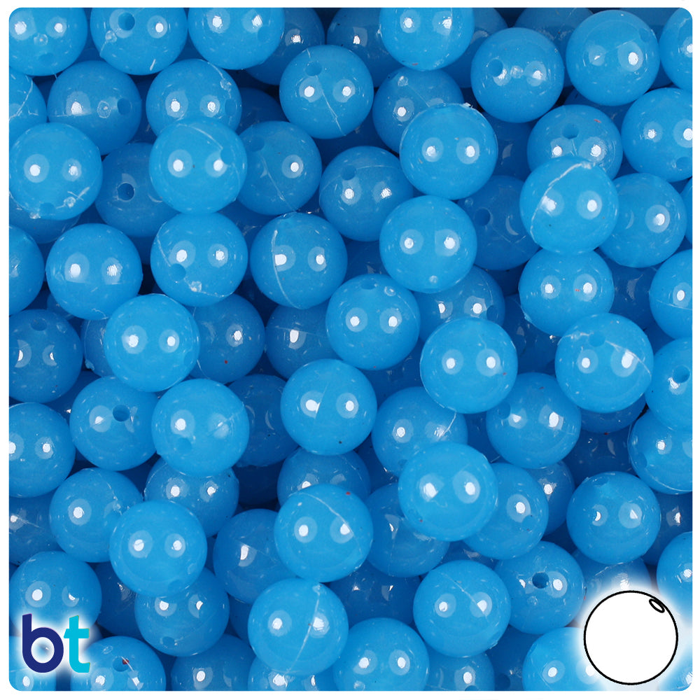Blue Glow 10mm Round Plastic Beads (150pcs)