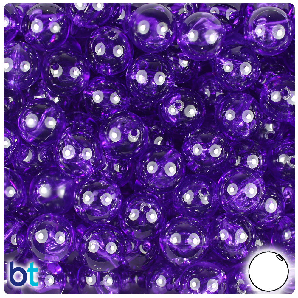 Amethyst Transparent 12mm Round Plastic Beads (60pcs)