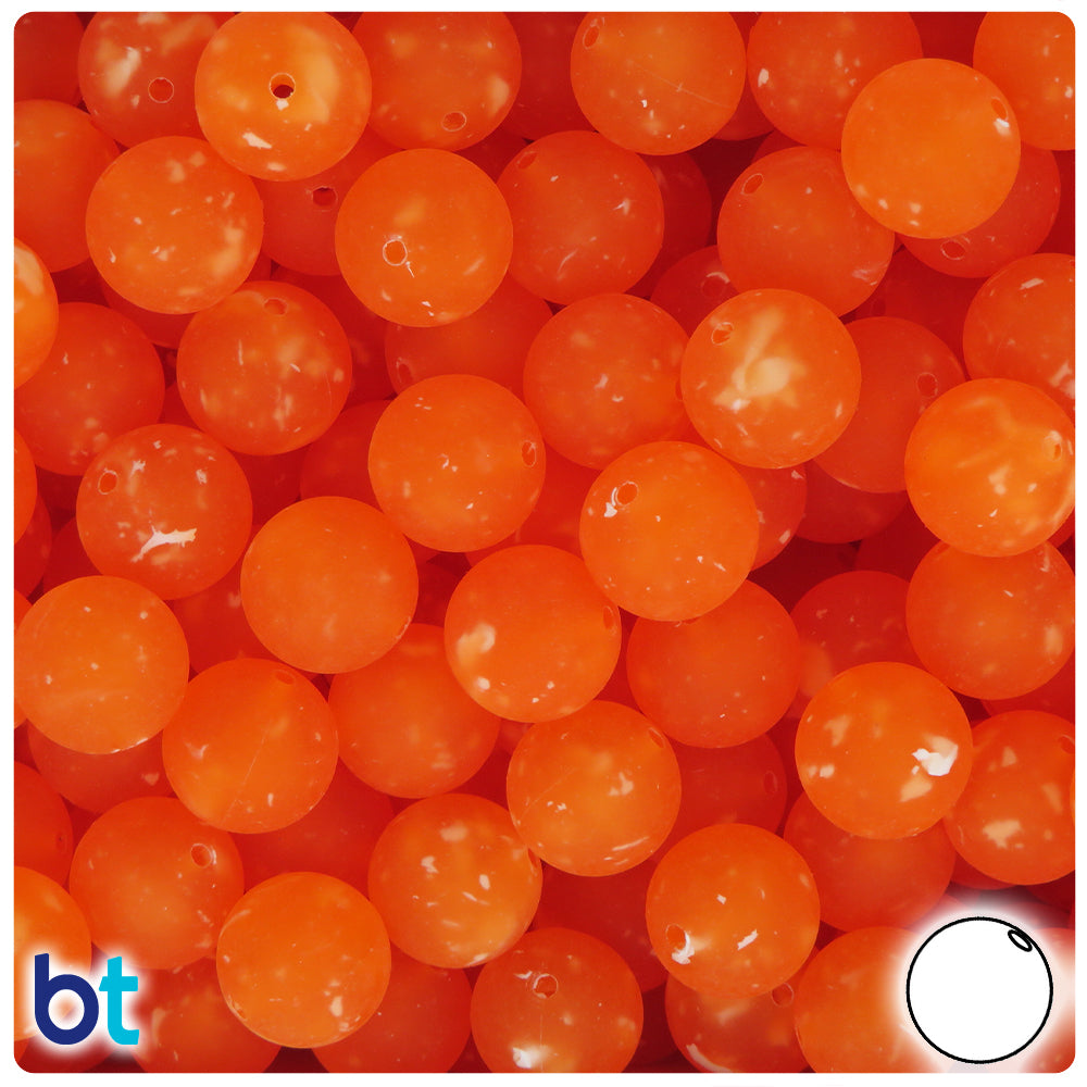Orange Frosted 12mm Round Plastic Beads - White Swirls (60pcs)