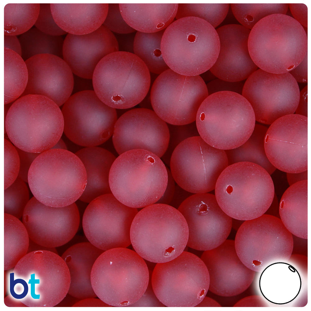 Dark Ruby Frosted 12mm Round Plastic Beads (60pcs)