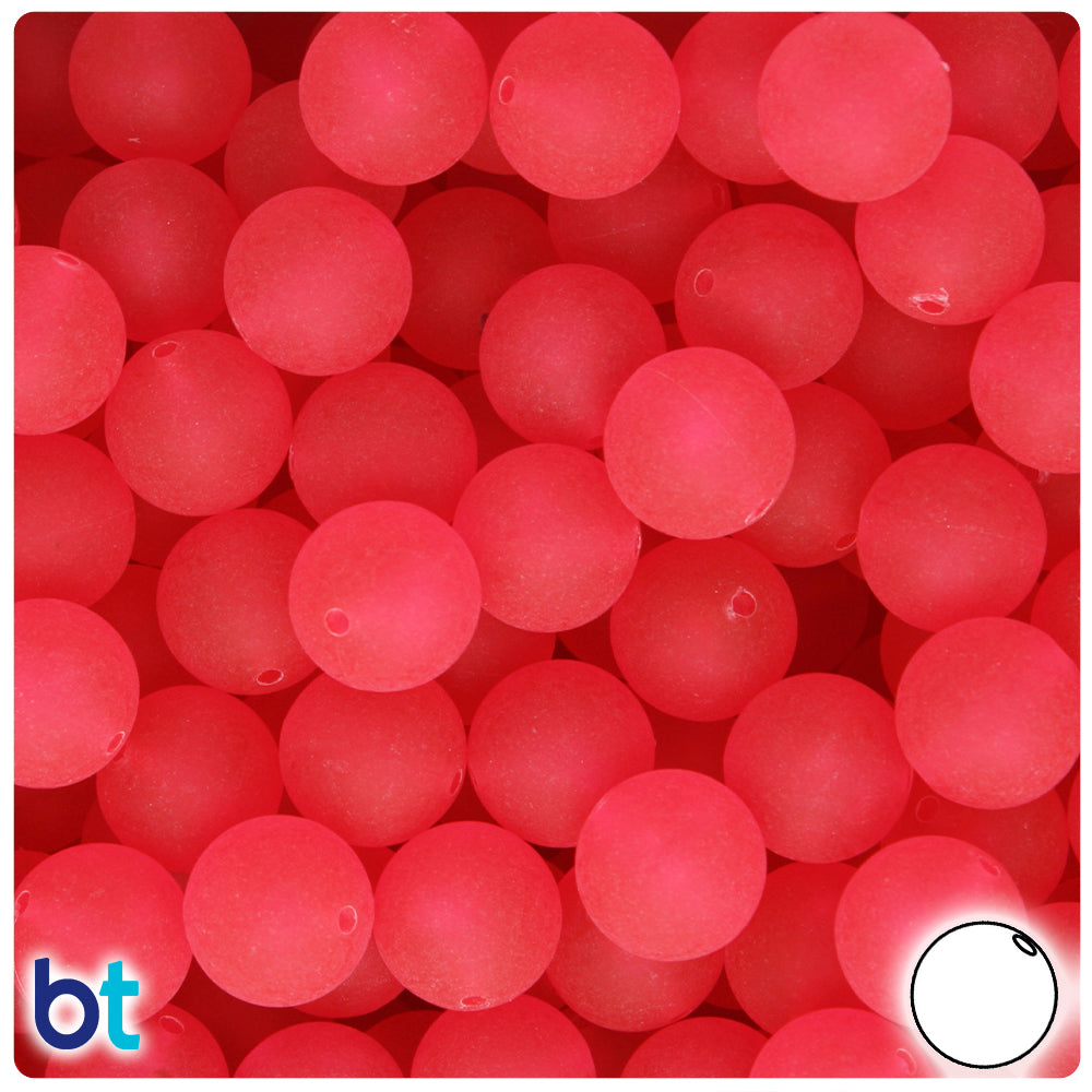 Hot Pink Frosted 12mm Round Plastic Beads (60pcs)