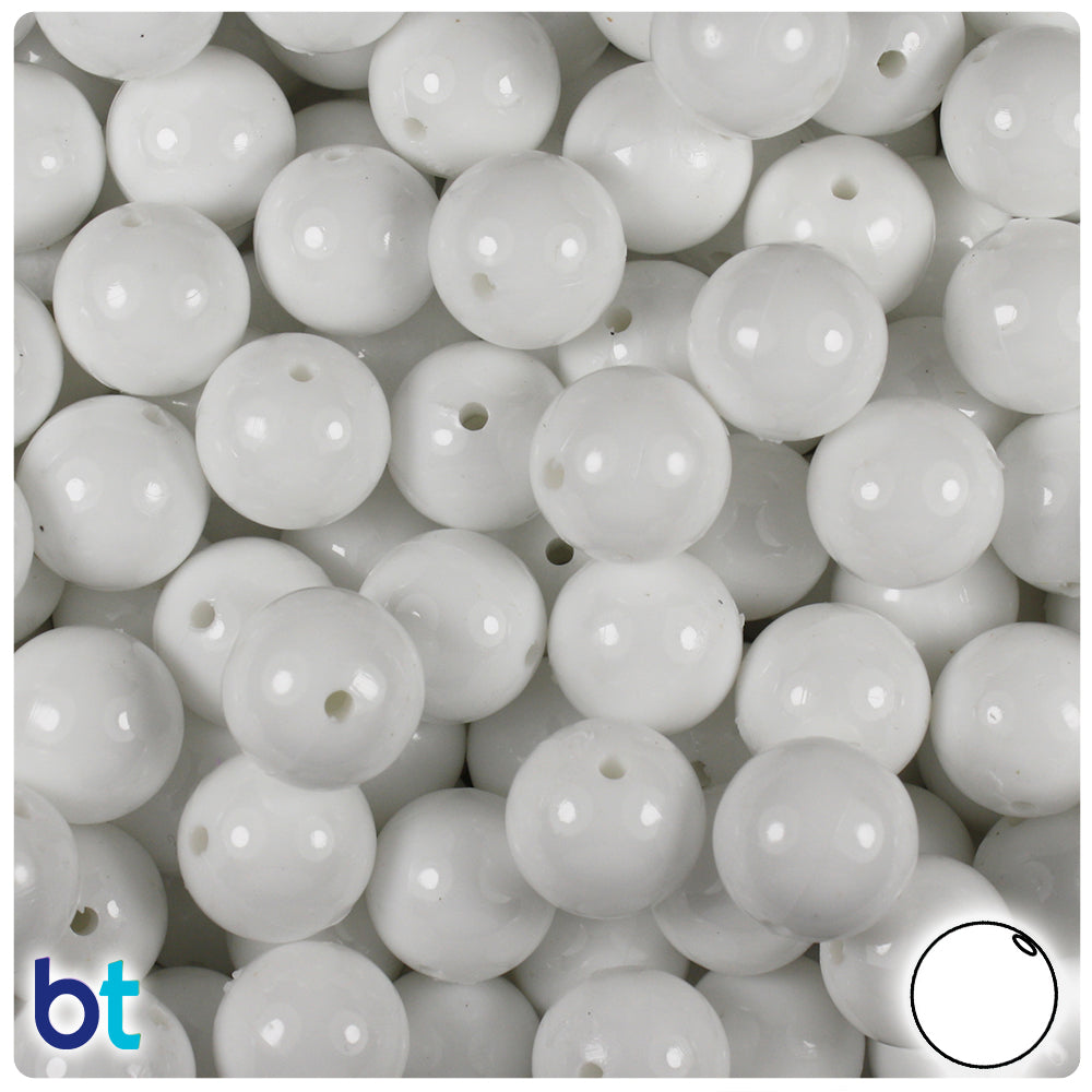 White Opaque 12mm Round Plastic Beads (60pcs)