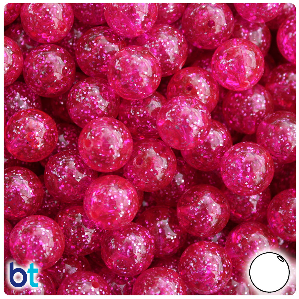 Bright Pink Sparkle 12mm Round Plastic Beads (60pcs)