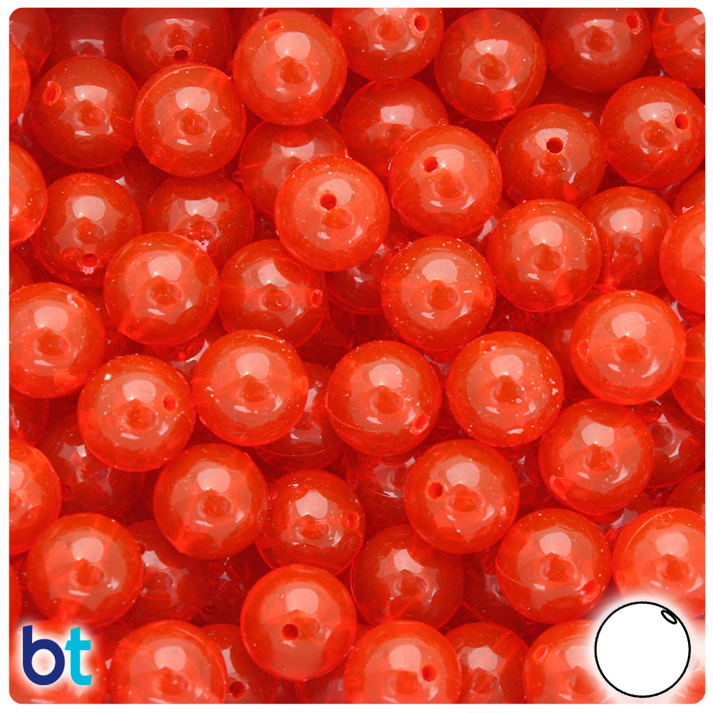 Fire Red Transparent 12mm Round Plastic Beads (60pcs)