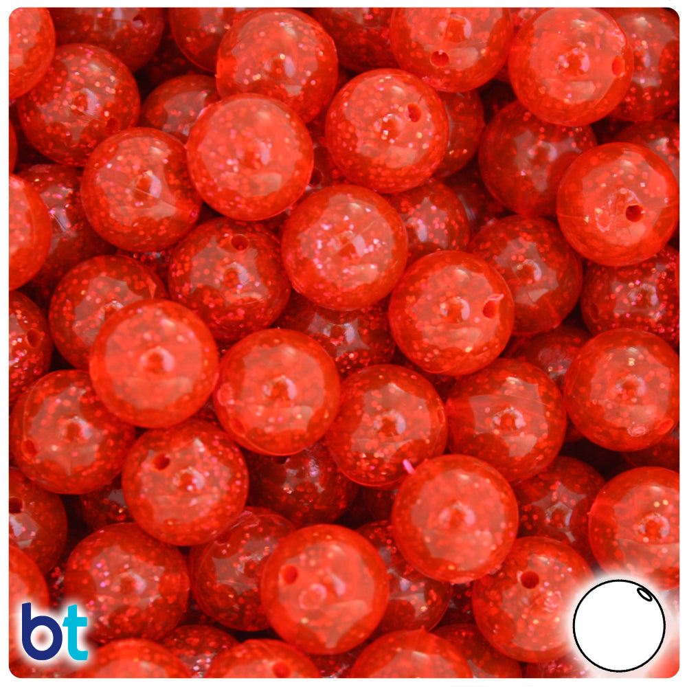 Fire Red Gold Sparkle 12mm Round Plastic Beads (60pcs)