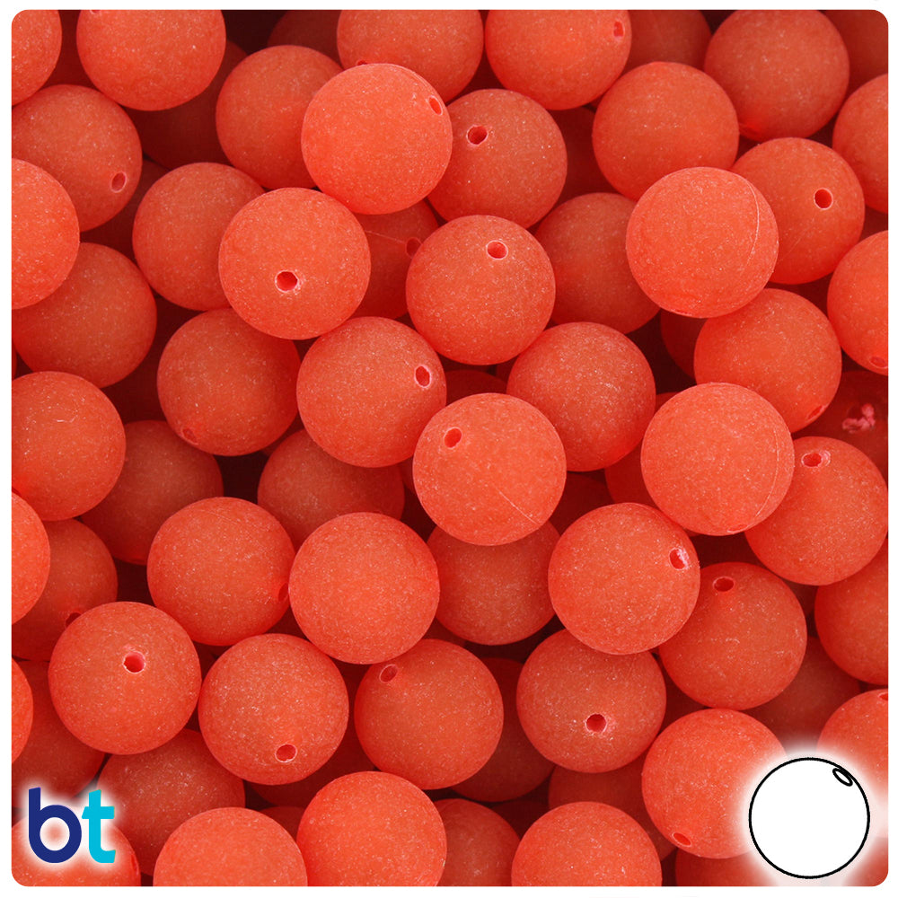 Fire Red Frosted 12mm Round Plastic Beads (60pcs)