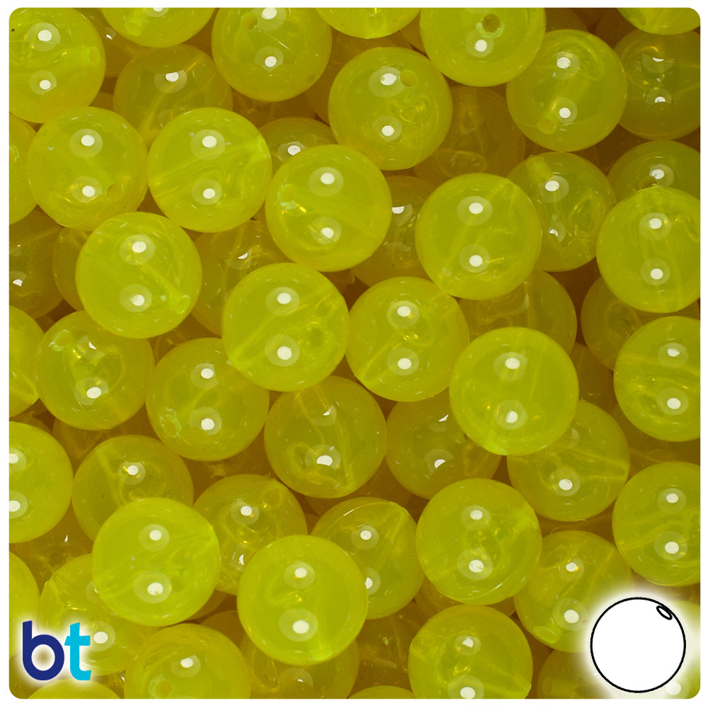 Lure Yellow Transparent 12mm Round Plastic Beads (60pcs)