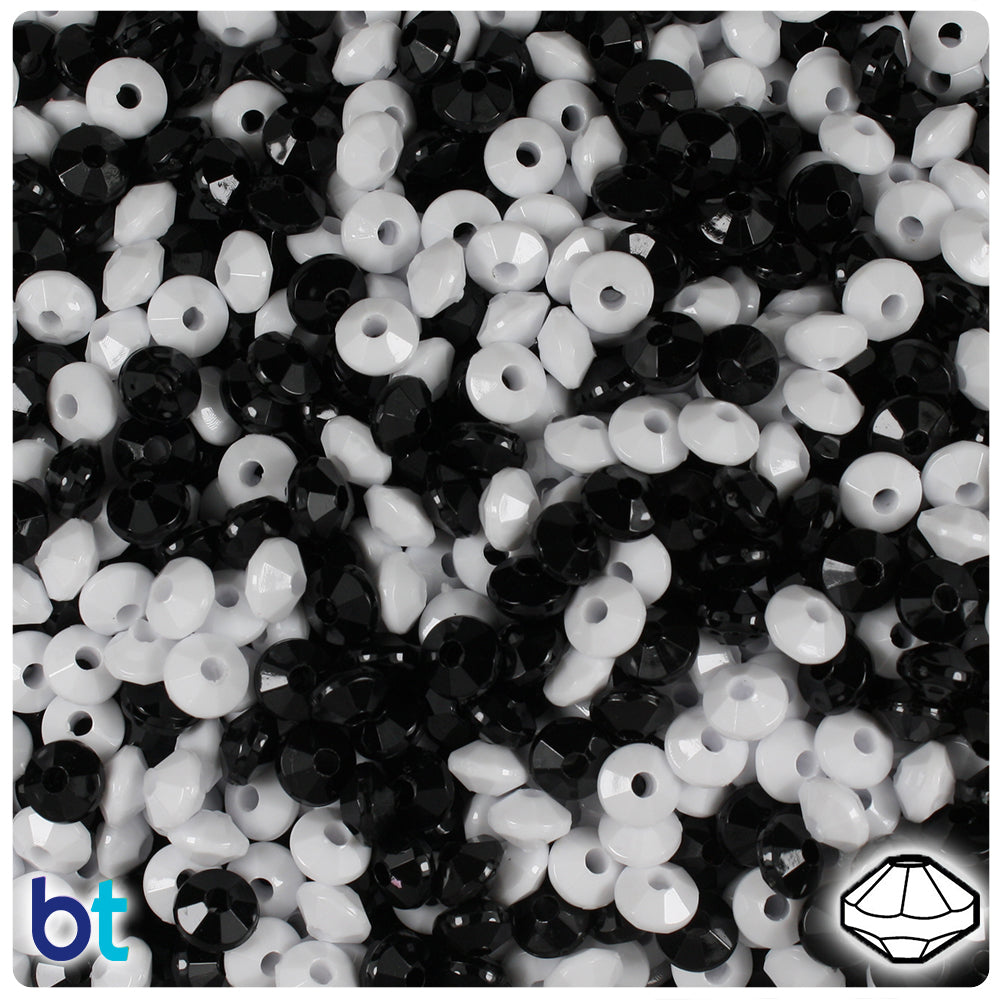 Black & White Opaque Mix 6mm Faceted Rondelle Plastic Beads (1350pcs)