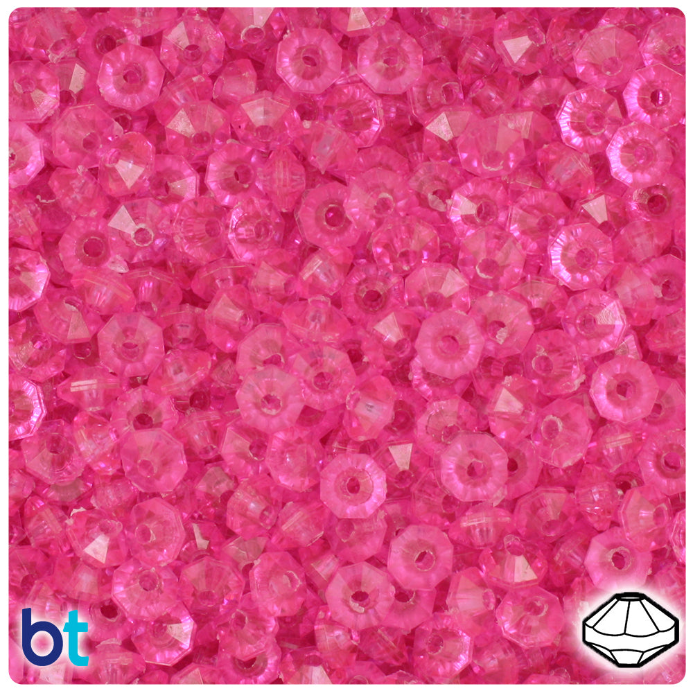 Hot Pink Transparent 6mm Faceted Rondelle Plastic Beads (1350pcs)