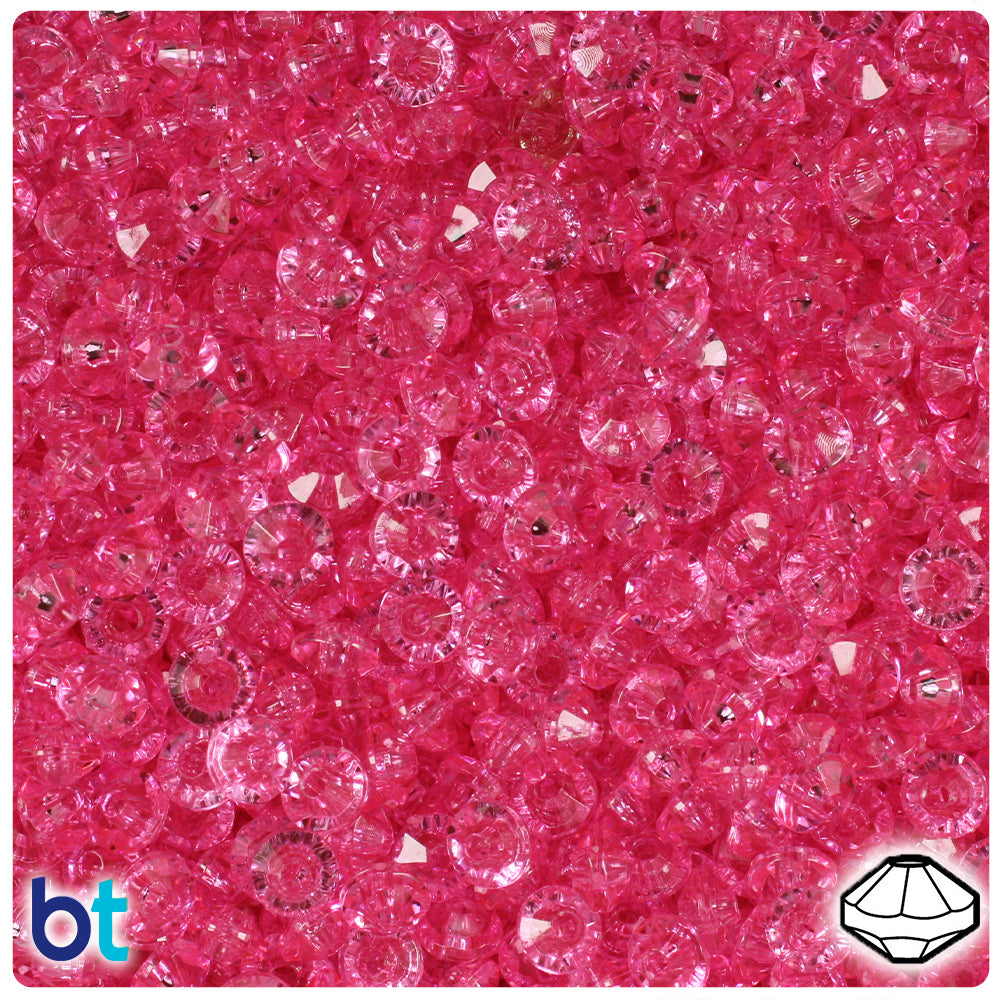 Medium Pink Transparent 6mm Faceted Rondelle Plastic Beads (1350pcs)
