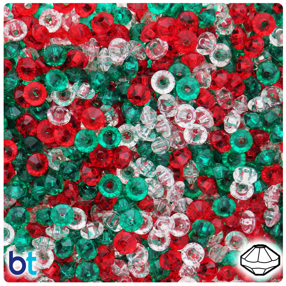 Christmas Transparent Mix 6mm Faceted Rondelle Plastic Beads (1350pcs)