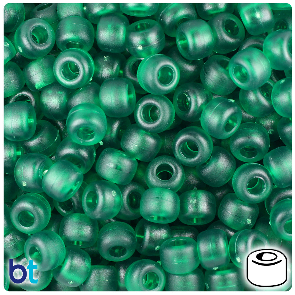 Emerald Frosted 9mm Barrel Pony Beads (500pcs)