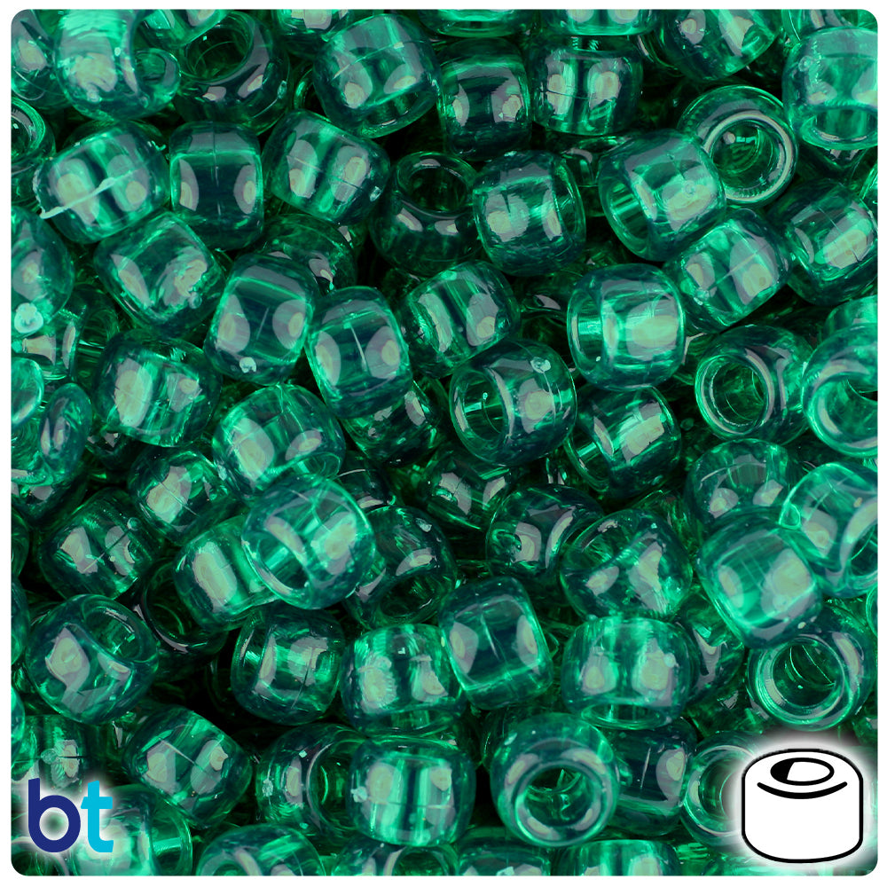 Emerald Transparent 9mm Barrel Pony Beads (500pcs)