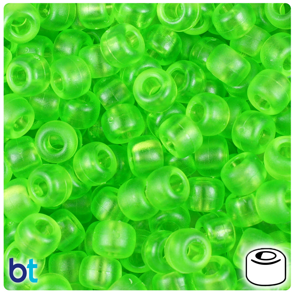 Lime Frosted 9mm Barrel Pony Beads (500pcs)