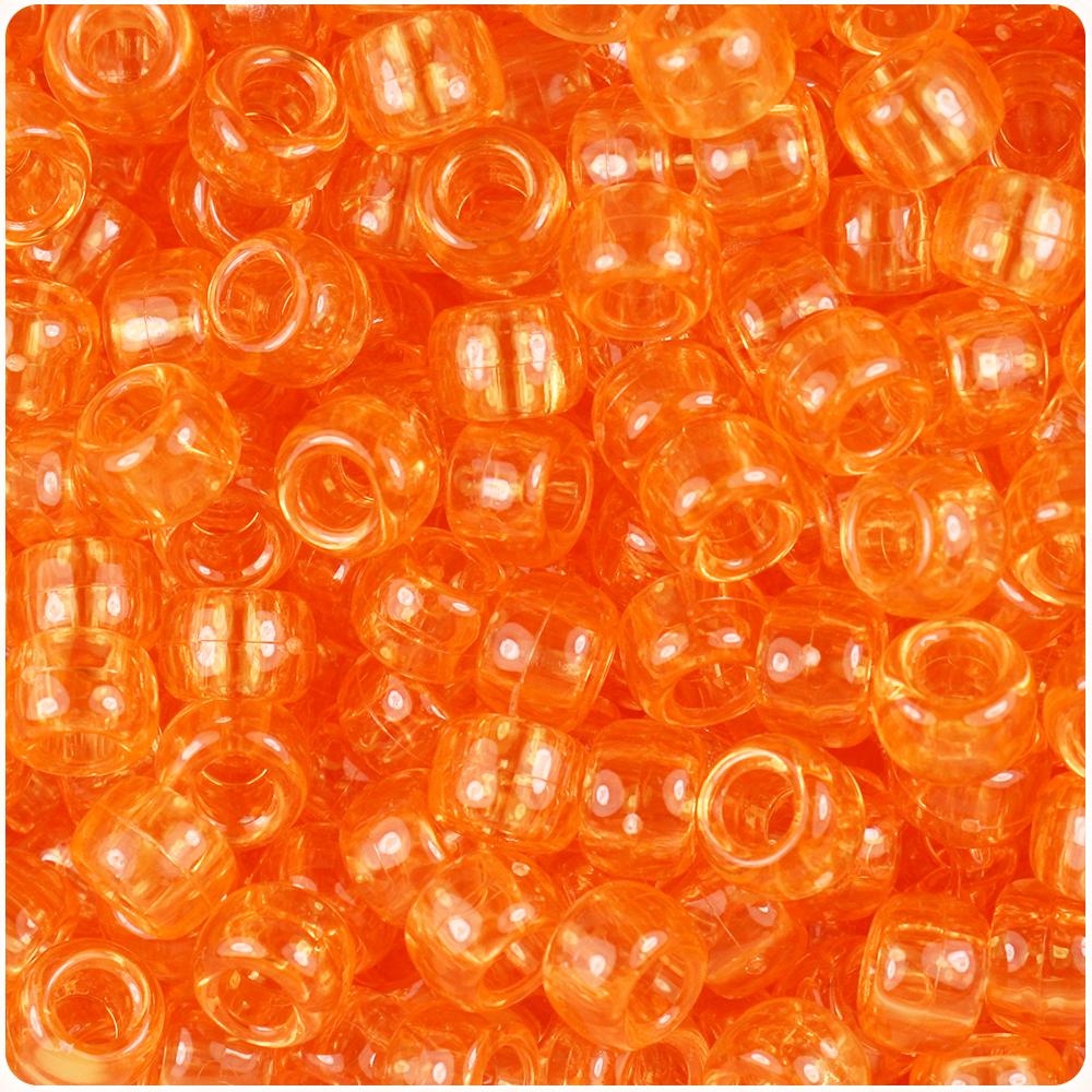 Orange Transparent 9mm Barrel Pony Beads (100pcs)