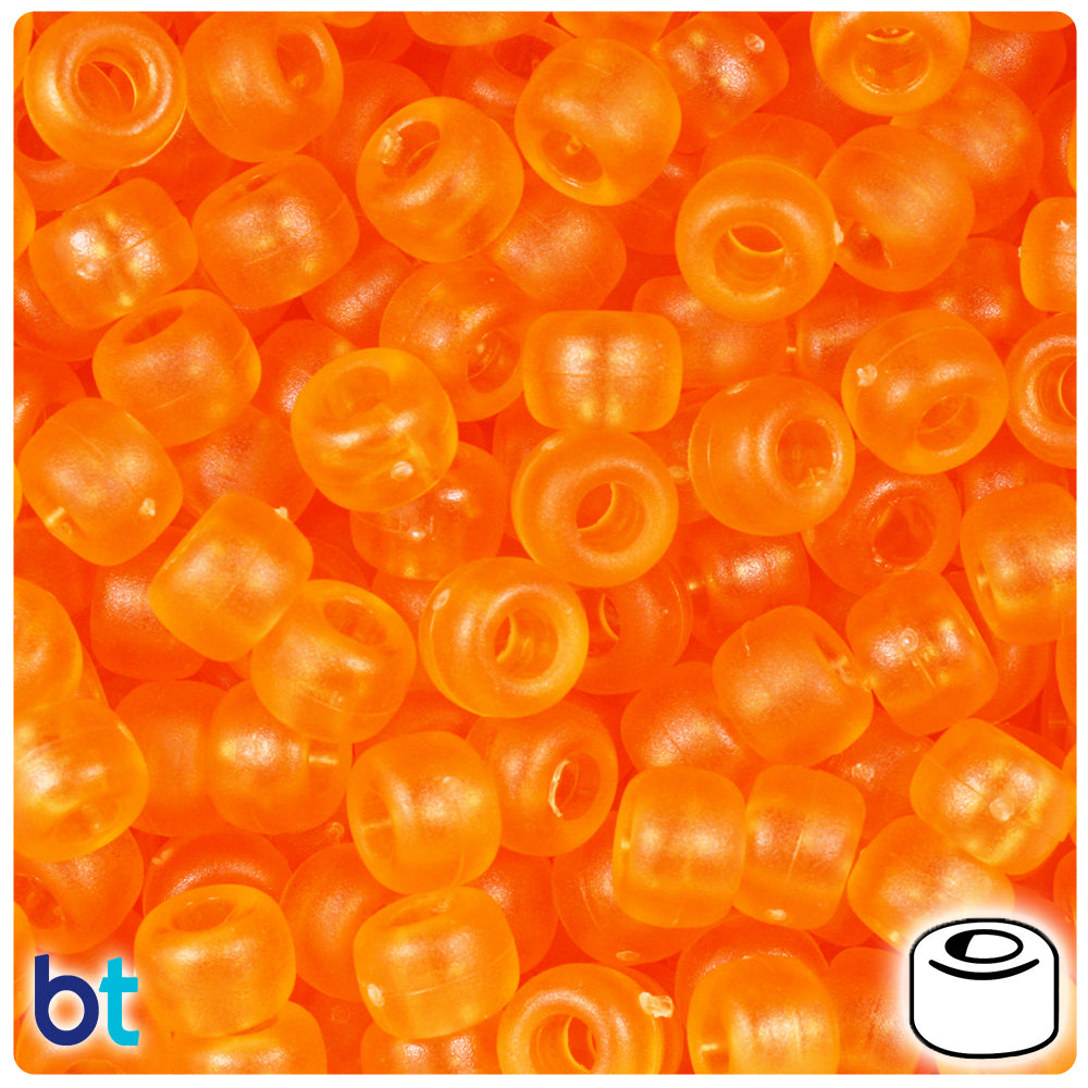 Orange Frosted 9mm Barrel Pony Beads (500pcs)