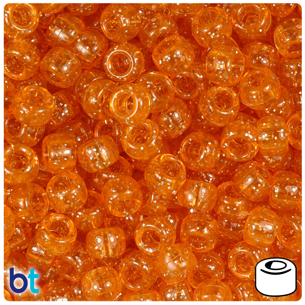 Orange Sparkle 9mm Barrel Pony Beads (100pcs)