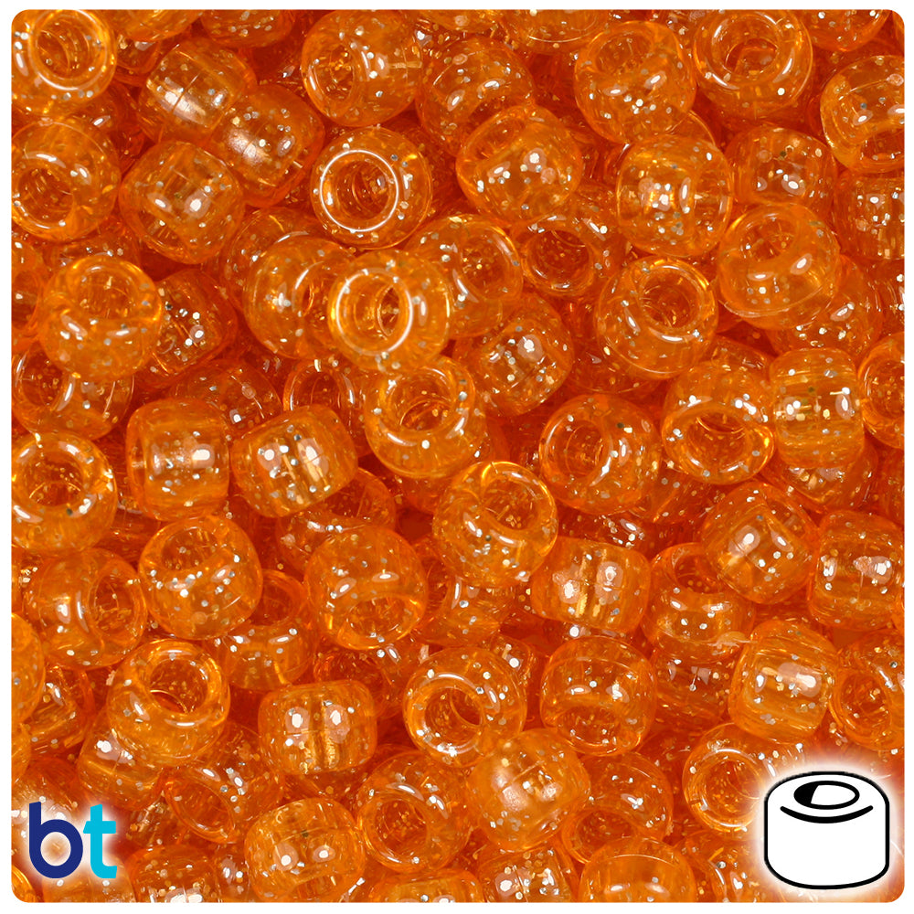 Orange Sparkle 9mm Barrel Pony Beads (500pcs)