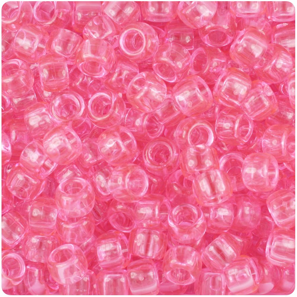 Pink Transparent 9mm Barrel Pony Beads (100pcs)