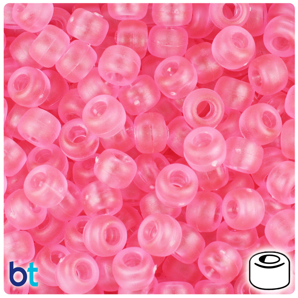 Pink Frosted 9mm Barrel Pony Beads (500pcs)