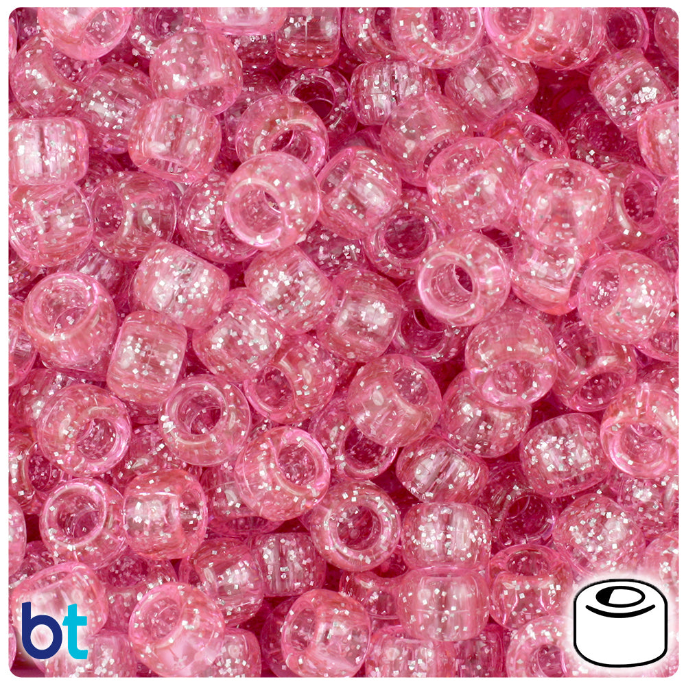 Pink Sparkle 9mm Barrel Pony Beads (500pcs)