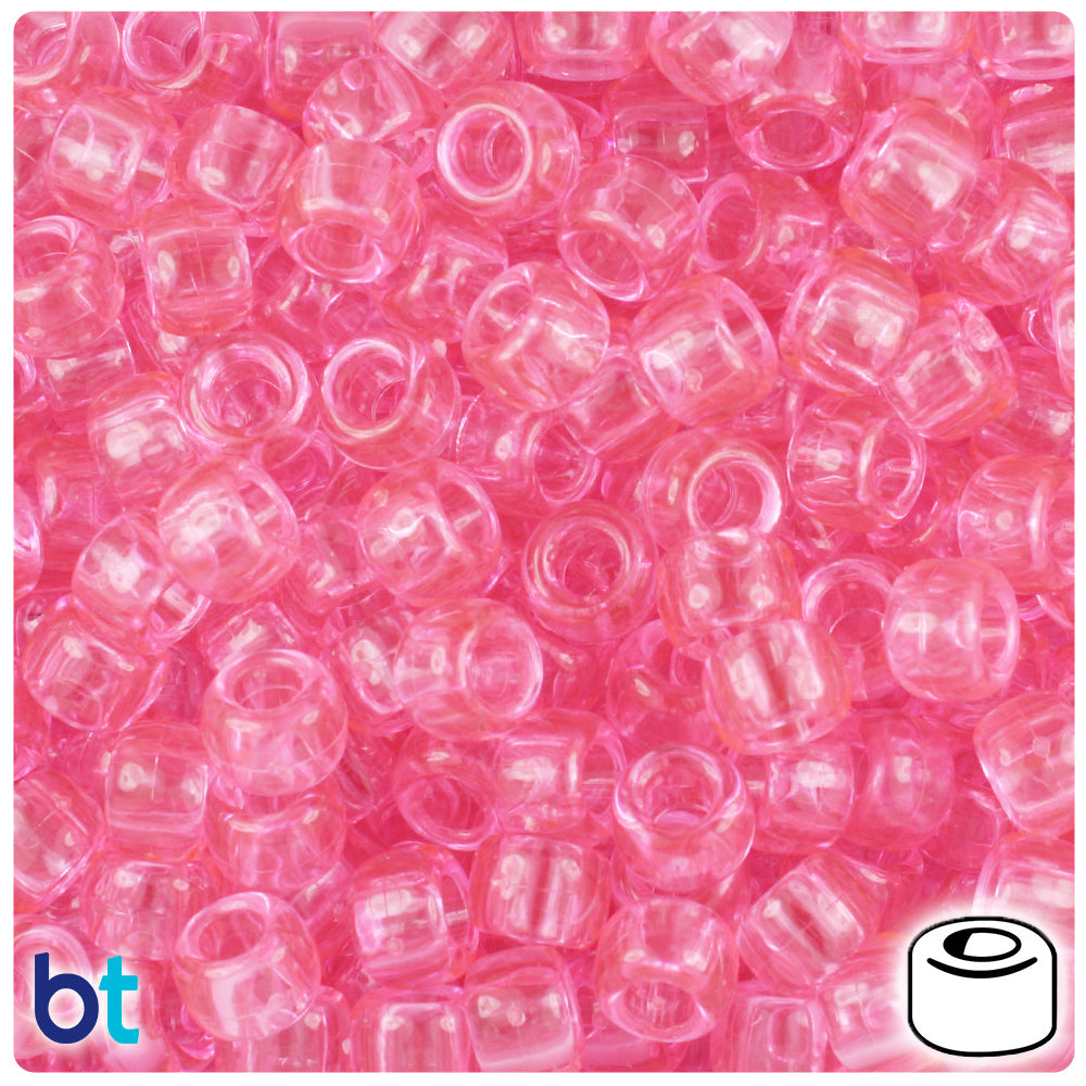 Pink Transparent 9mm Barrel Pony Beads (500pcs)