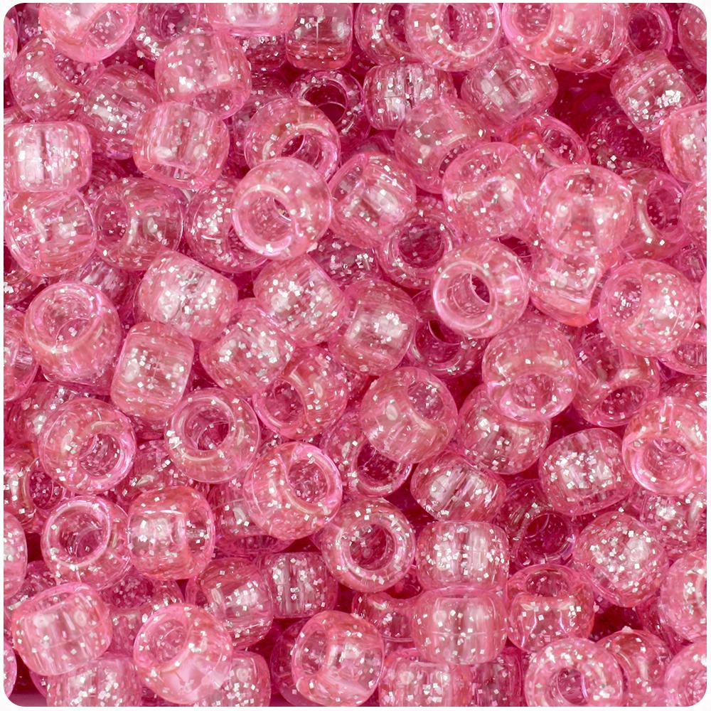 Pink Sparkle 9mm Barrel Pony Beads (100pcs)