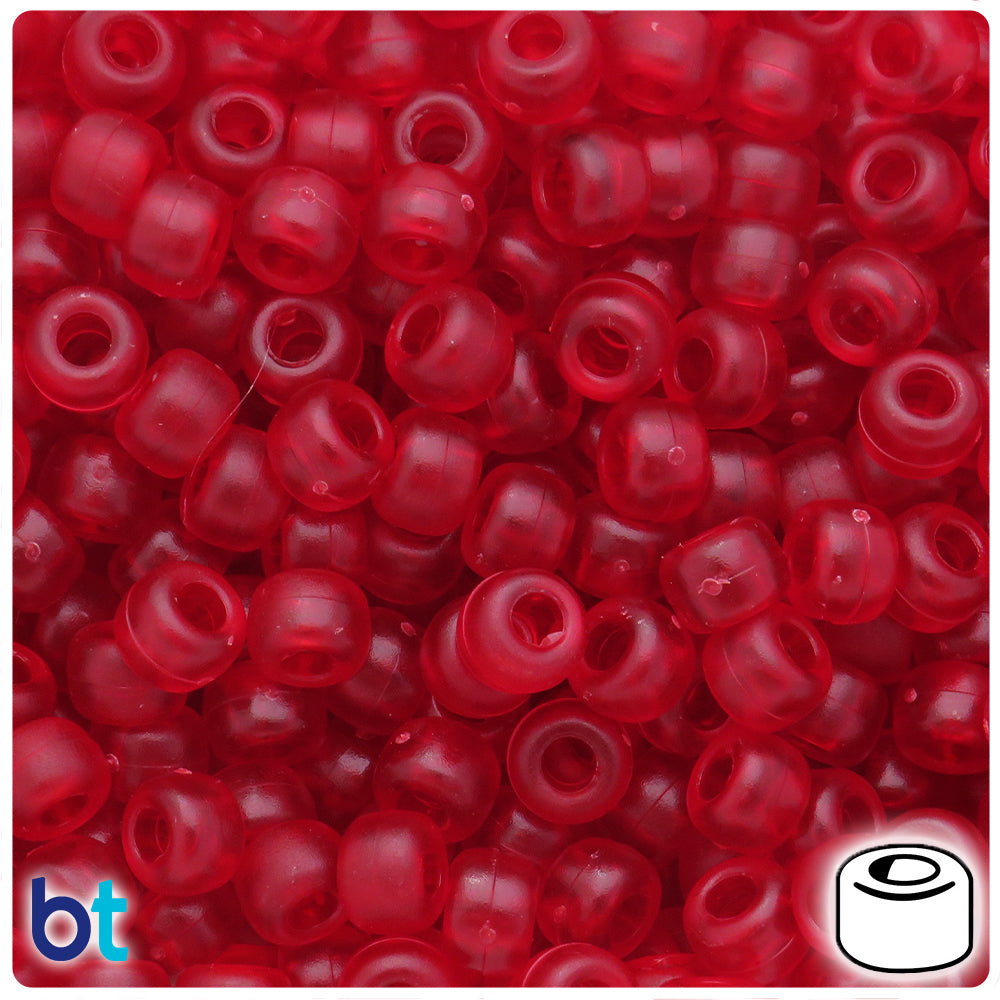 Dark Ruby Frosted 9mm Barrel Pony Beads (500pcs)
