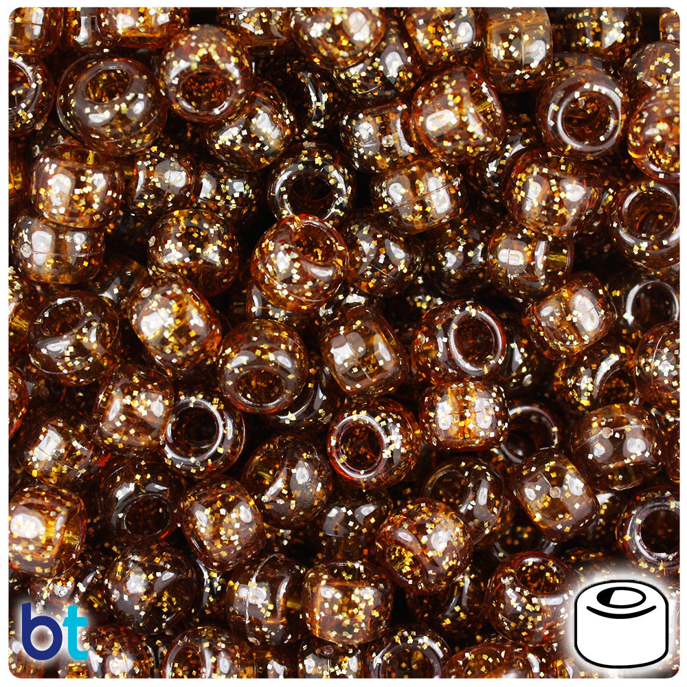 Root Beer Sparkle 9mm Barrel Pony Beads (500pcs)