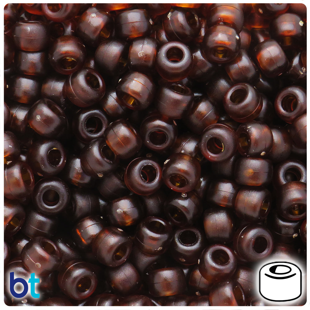 Root Beer Frosted 9mm Barrel Pony Beads (100pcs)