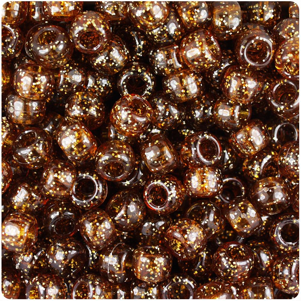 Root Beer Sparkle 9mm Barrel Pony Beads (100pcs)