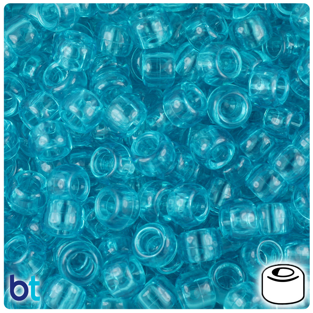 Turquoise Transparent 9mm Barrel Pony Beads (500pcs)