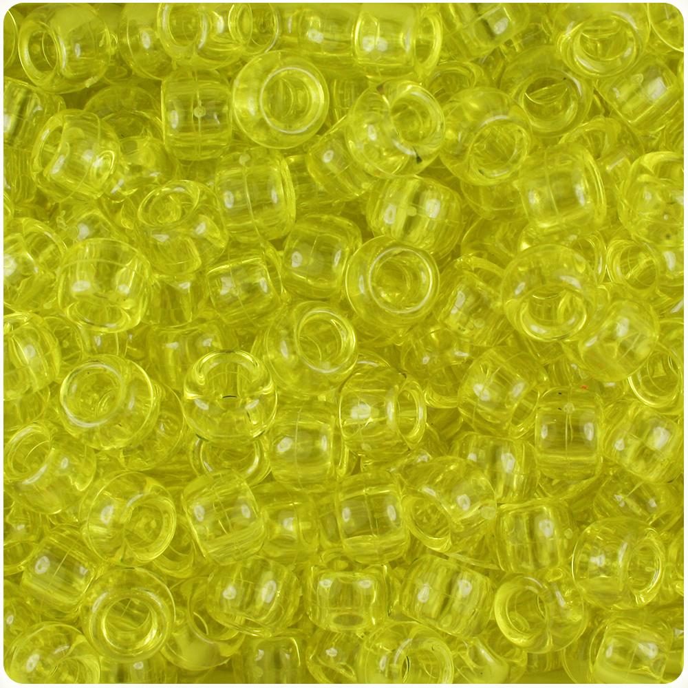 Yellow Transparent 9mm Barrel Pony Beads (100pcs)