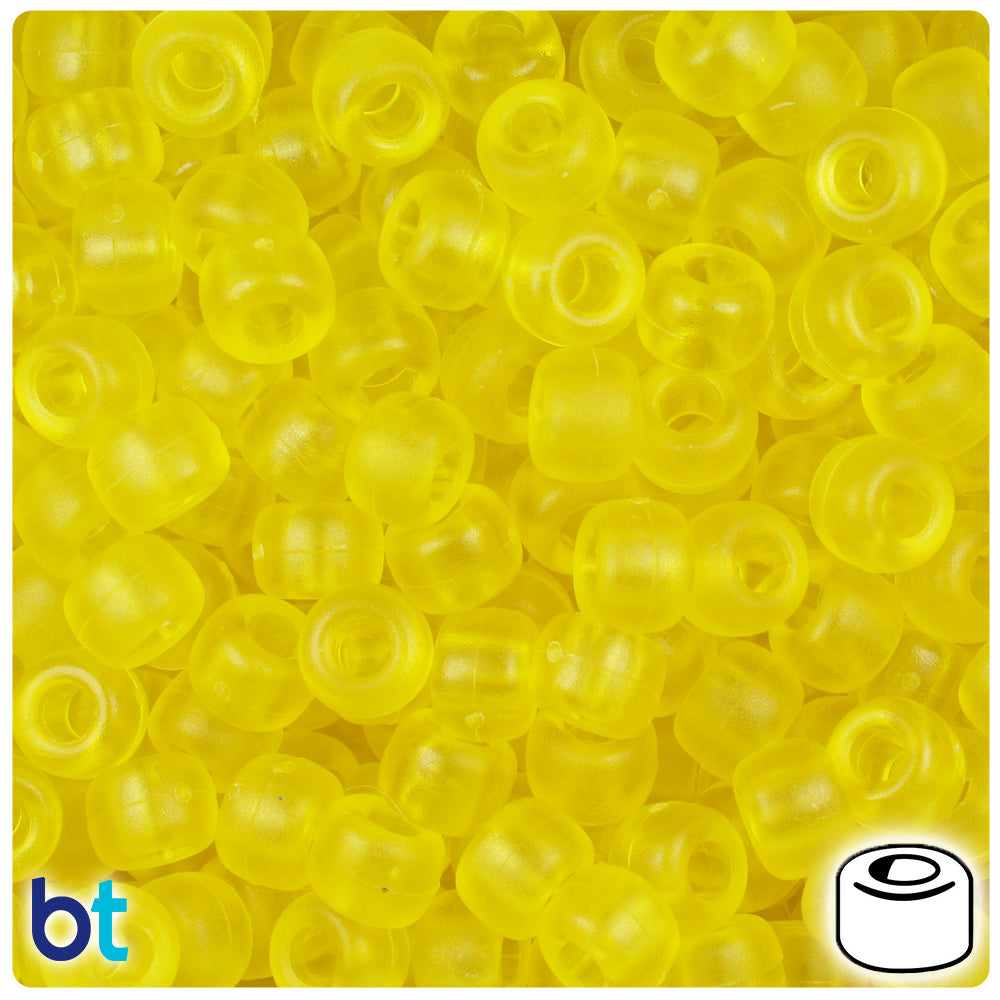 Yellow Frosted 9mm Barrel Pony Beads (500pcs)