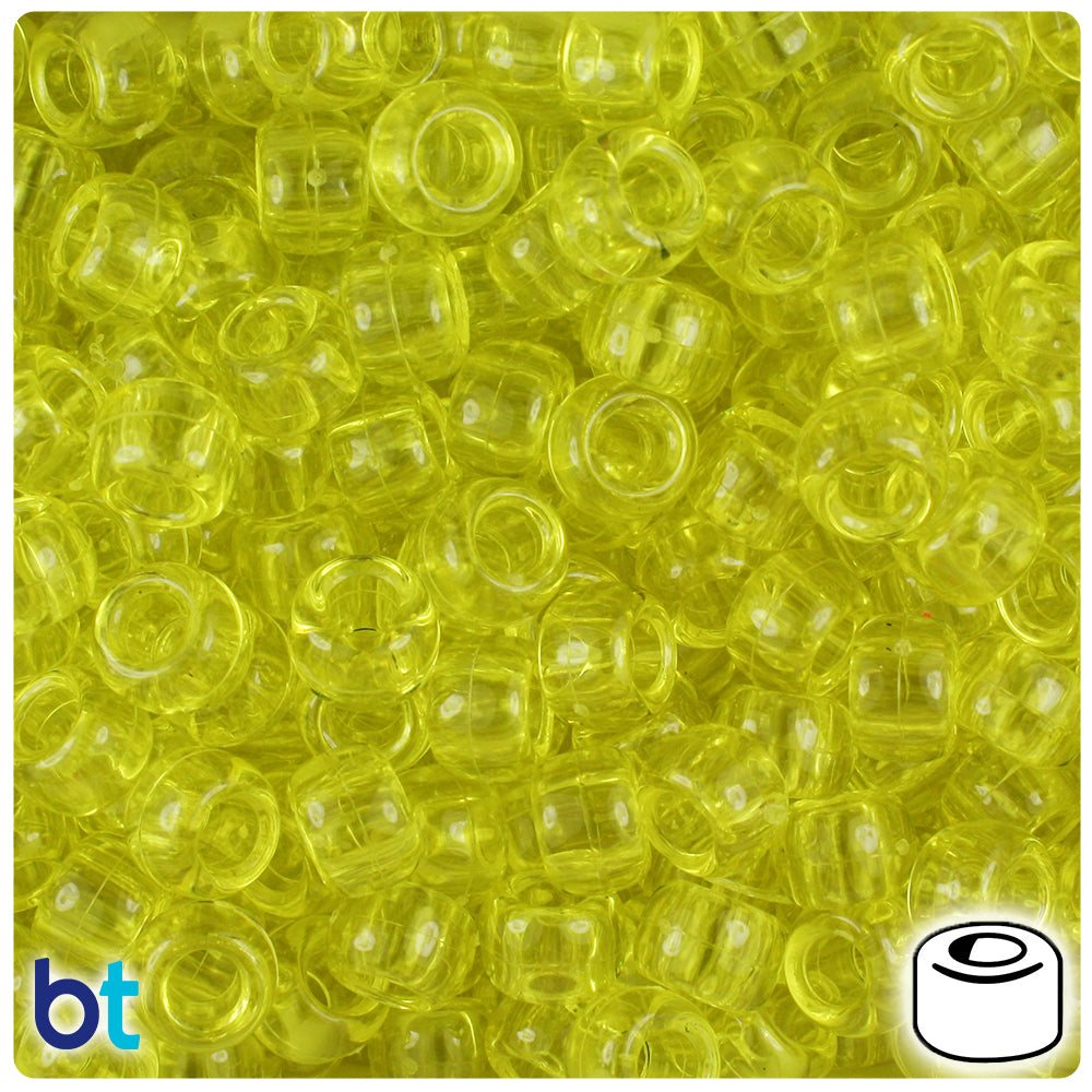 Yellow Transparent 9mm Barrel Pony Beads (500pcs)