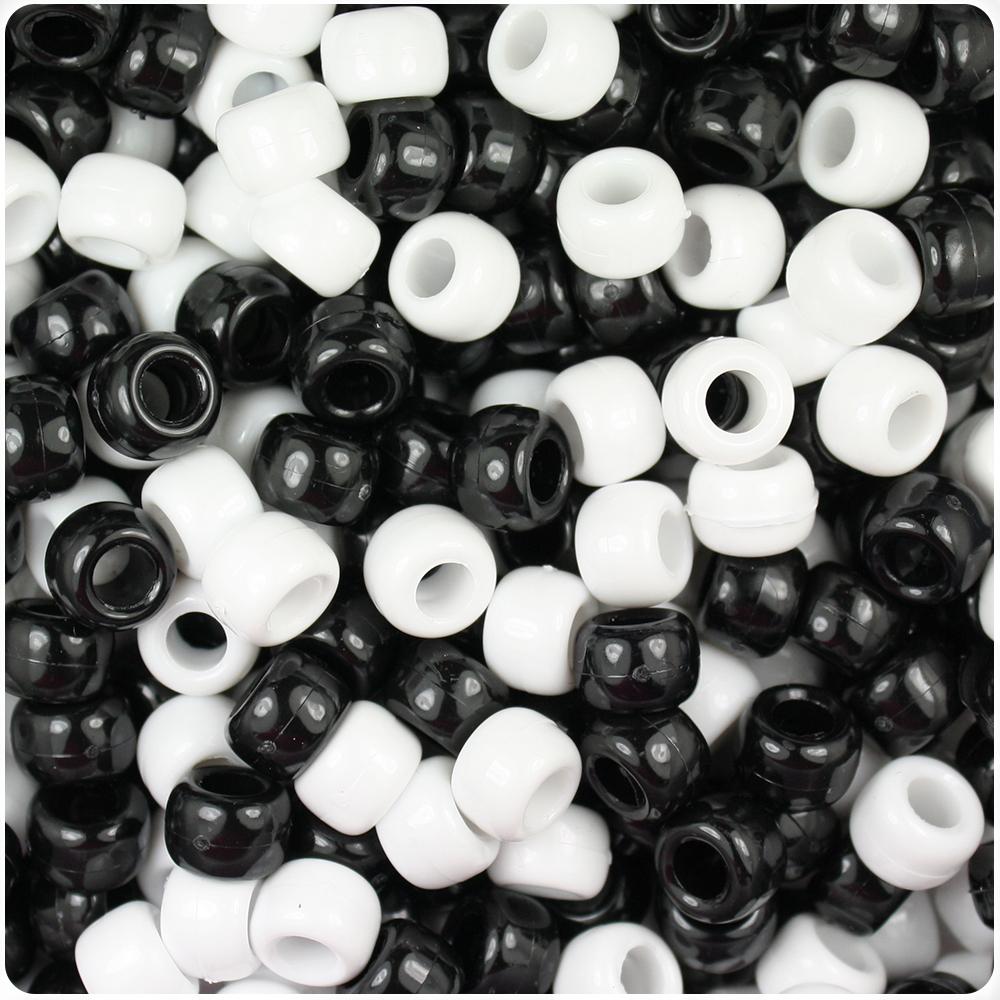 Black & White Opaque 9mm Barrel Pony Beads (100pcs)