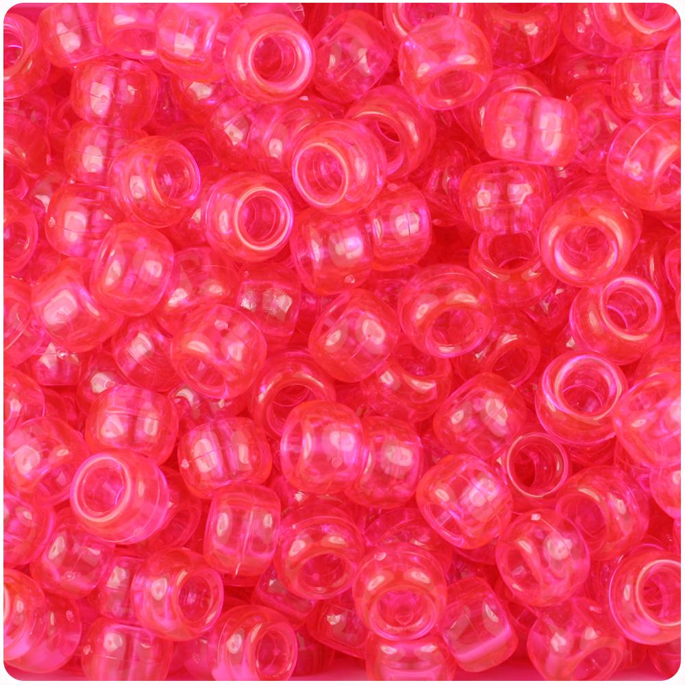 Hot Pink Transparent 9mm Barrel Pony Beads (100pcs)