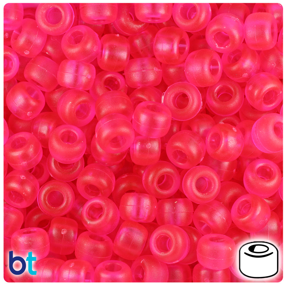 Hot Pink Frosted 9mm Barrel Pony Beads (500pcs)
