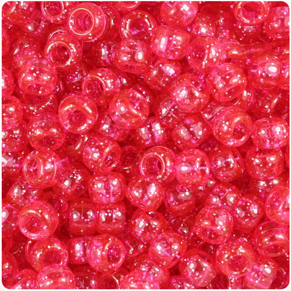 Hot Pink Sparkle 9mm Barrel Pony Beads (100pcs)