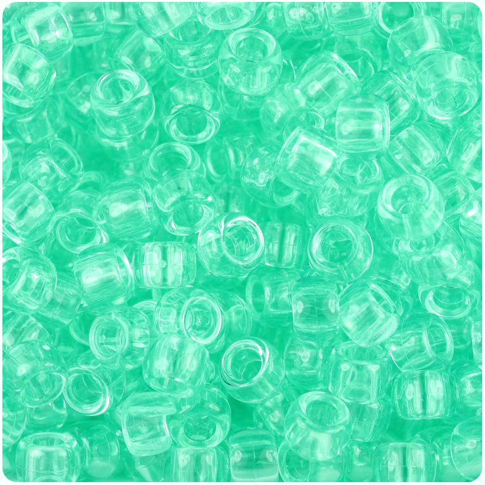 Green Aqua Transparent 9mm Barrel Pony Beads (100pcs)