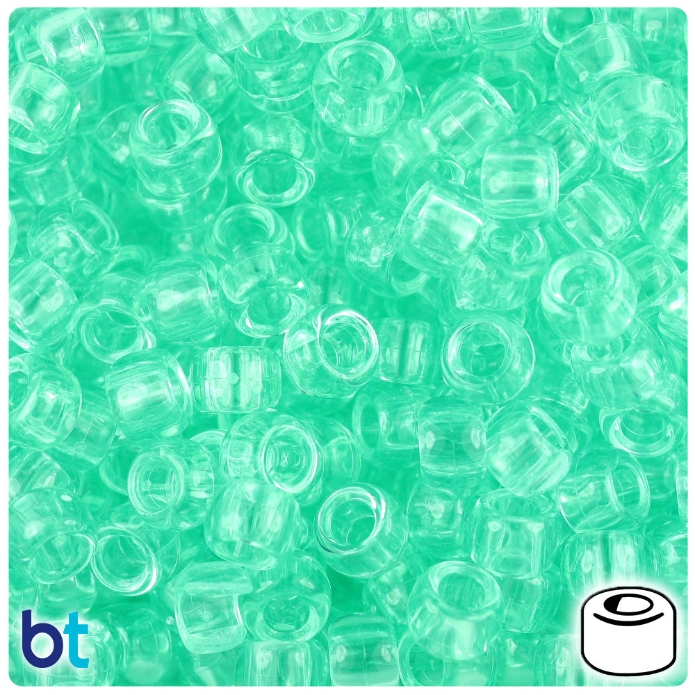 Green Aqua Transparent 9mm Barrel Pony Beads (500pcs)